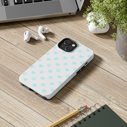 iPhone Case - Aqua Paw Print & Heart Design