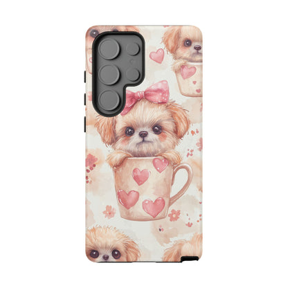 Adorable Puppy in Teacup Samsung Galaxy Case – Tough, Dual-Layer Protection with Cute Pink Bow Design