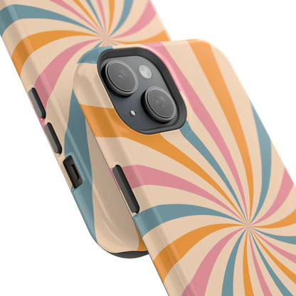 Retro Swirl Pattern MagSafe iPhone Case – Bold 70s Vibe in Pink, Orange, and Orange