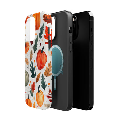 Autumn Harvest MagSafe iPhone Case - Pumpkin and Fall Leaf Design