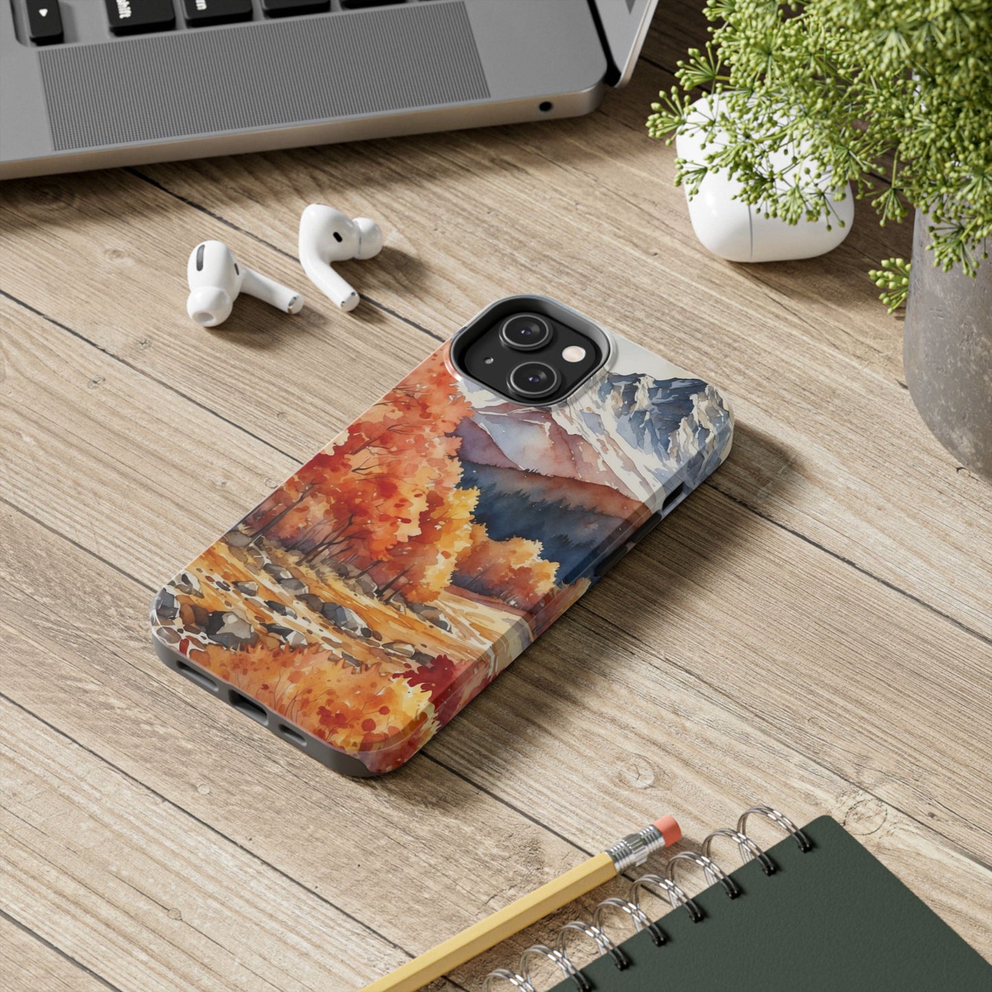 Watercolor Autumn Forest and Mountains - iPhone Case