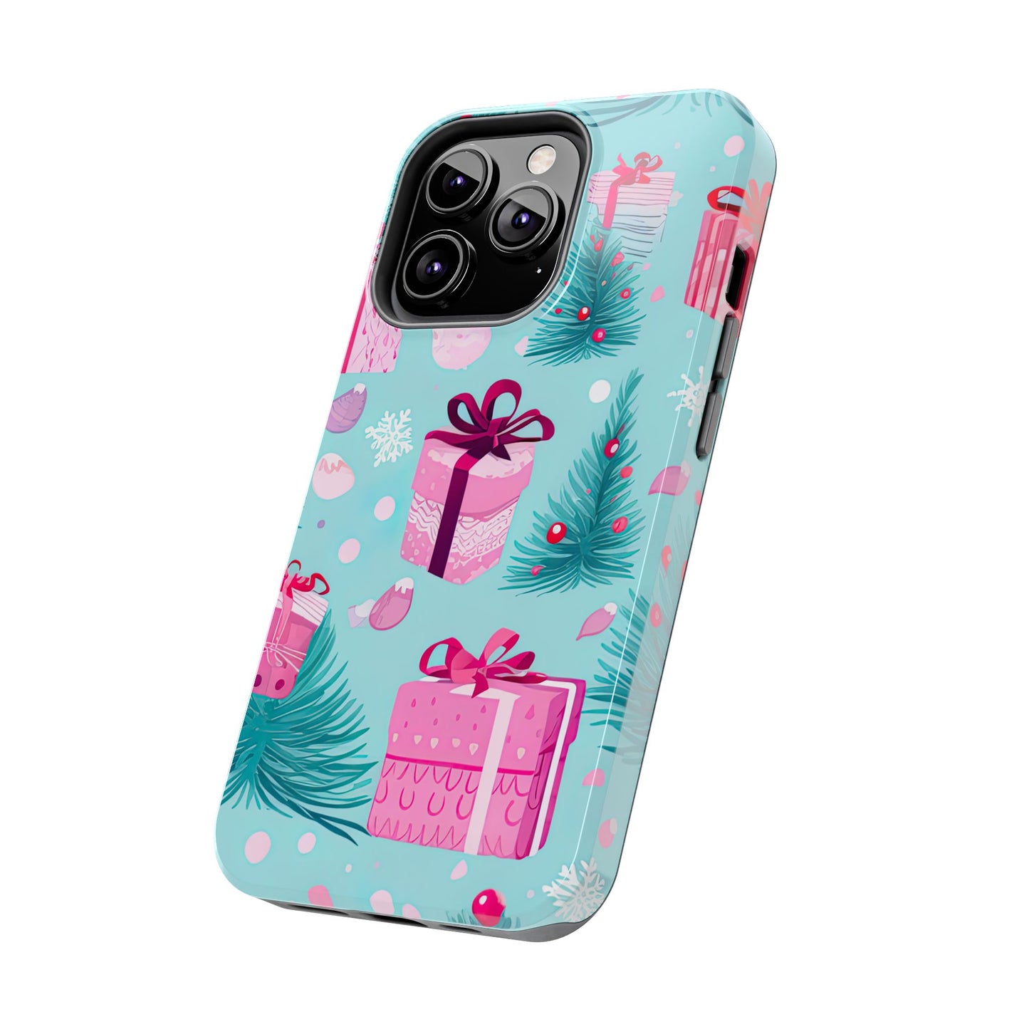 Festive Pink Christmas Gifts and Evergreen iPhone Case – Holiday Theme, Protective Cover