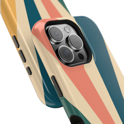 Retro Sunbeam MagSafe iPhone Case – 70s-Inspired Radiating Stripes in Coral, Teal, and Mustard