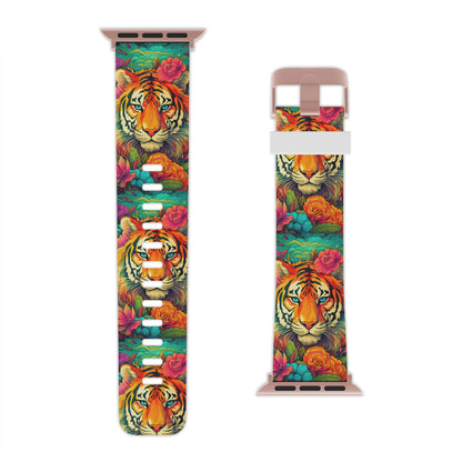 Fierce Rainbow Tiger Art Apple Watch Band