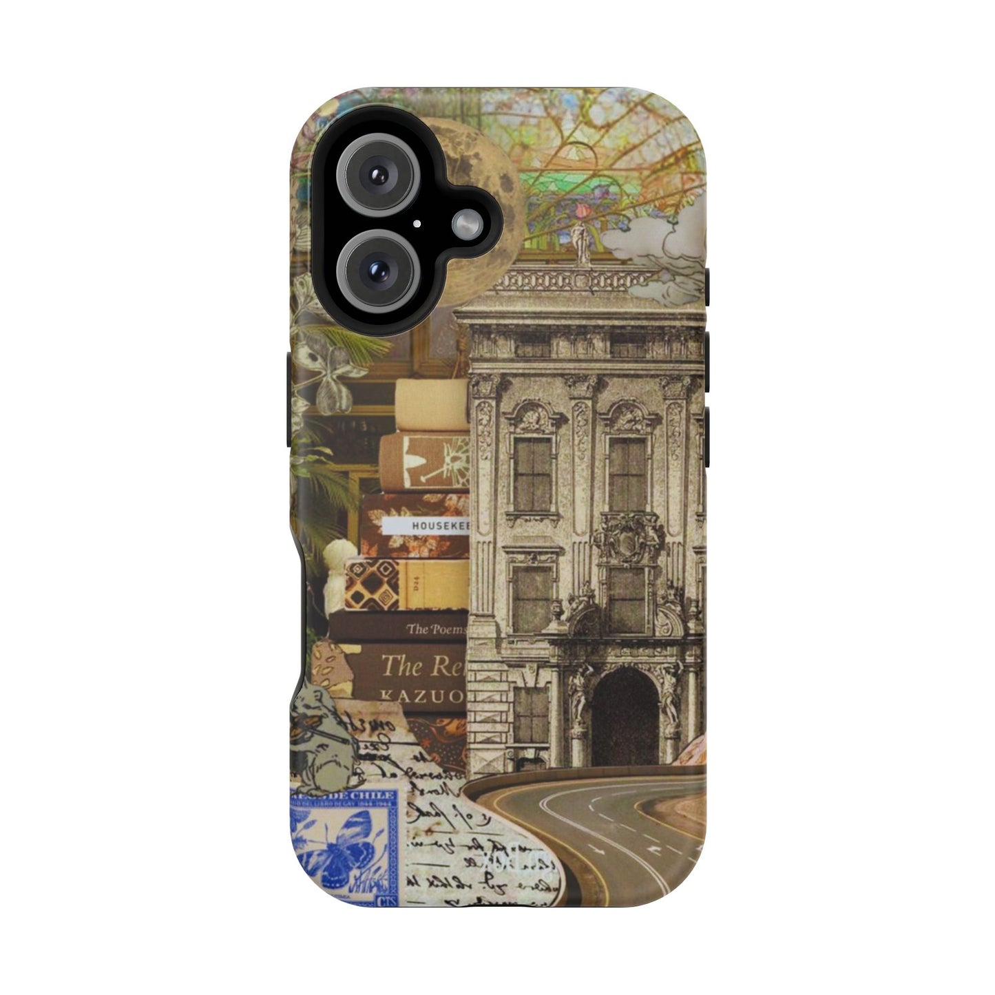 Whimsical Road Trip Collage MagSafe iPhone Case – Dual-Layer Protection with Vintage Art and Adventure Design