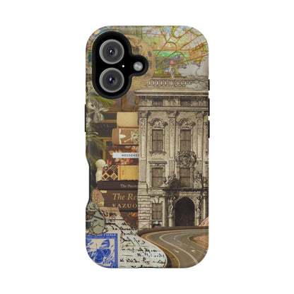 Whimsical Road Trip Collage MagSafe iPhone Case – Dual-Layer Protection with Vintage Art and Adventure Design