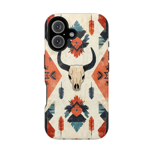 Southwestern Boho Skull Tough MagSafe iPhone Case – Durable Matte Finish, Dual-Layer Protection