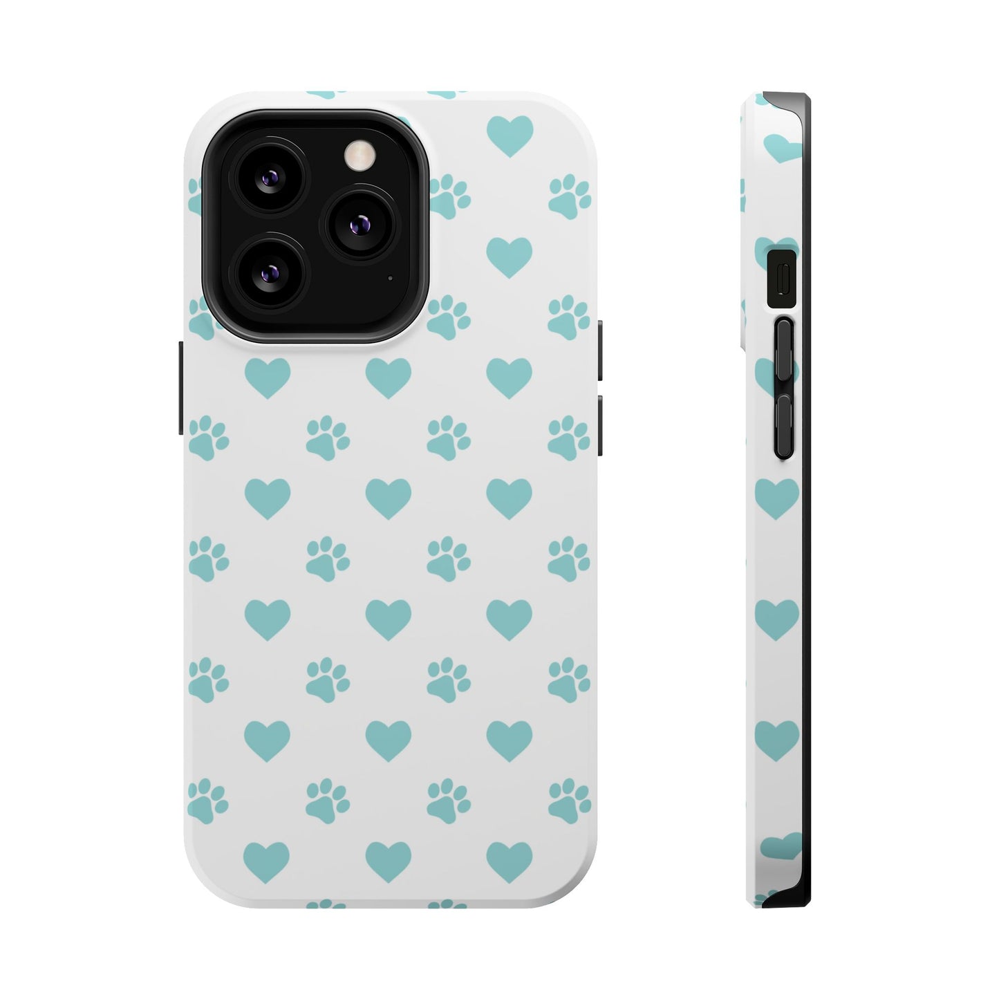 Mint Green Paw Print & Heart MagSafe Case – Pet Lover’s Magnetic Style