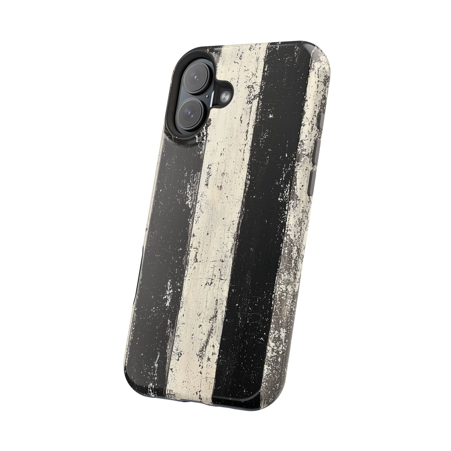 Vintage Vertical Stripe MagSafe iPhone Case - Black & White Grunge Design