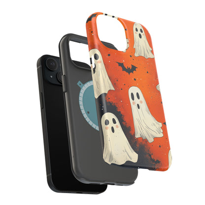 Spooky Ghosts & Bats  MagSafe iPhone Case – Vibrant Orange Halloween Design