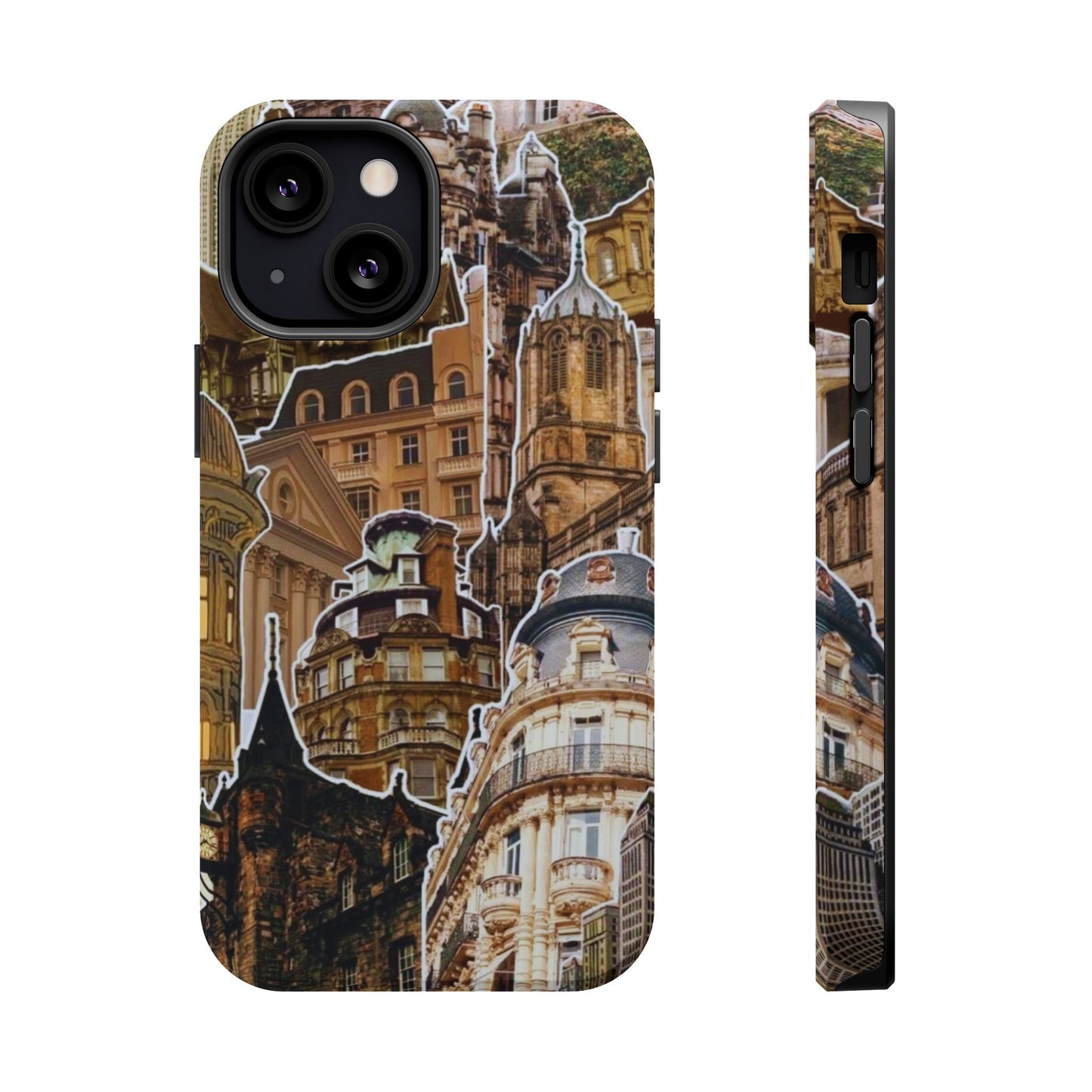 Vintage Architectural Collage MagSafe iPhone Case – Tough Dual-Layer Protection with Matte Finish