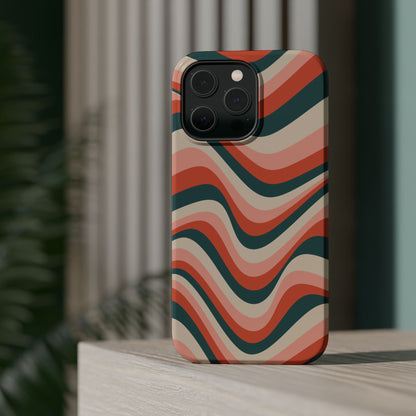 Groovy Waves MagSafe iPhone Case – Retro 70s-Inspired Stripes in Coral, Cream, and Teal