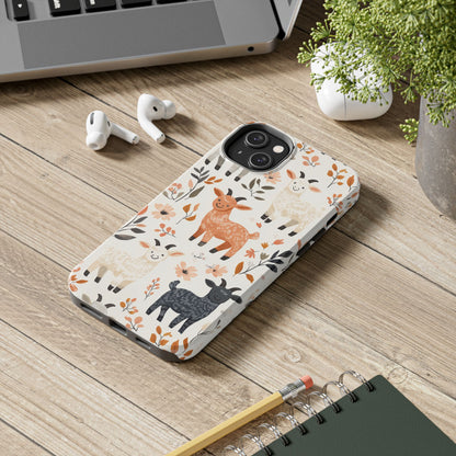 iPhone Case: Smiley Goats & Dried Flowers – Vintage Charm