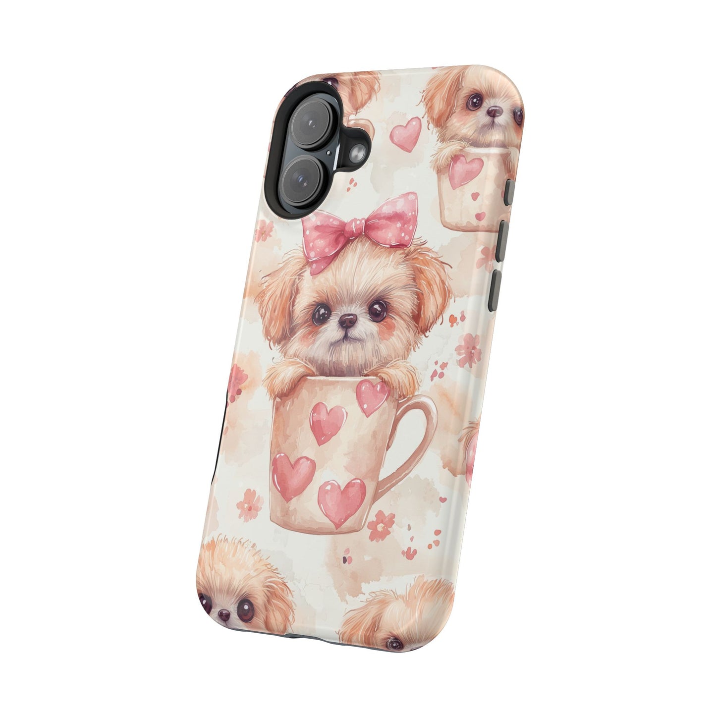 Adorable Puppy in Teacup MagSafe iPhone Case – Tough, Dual-Layer Protection with Cute Pink Bow Design