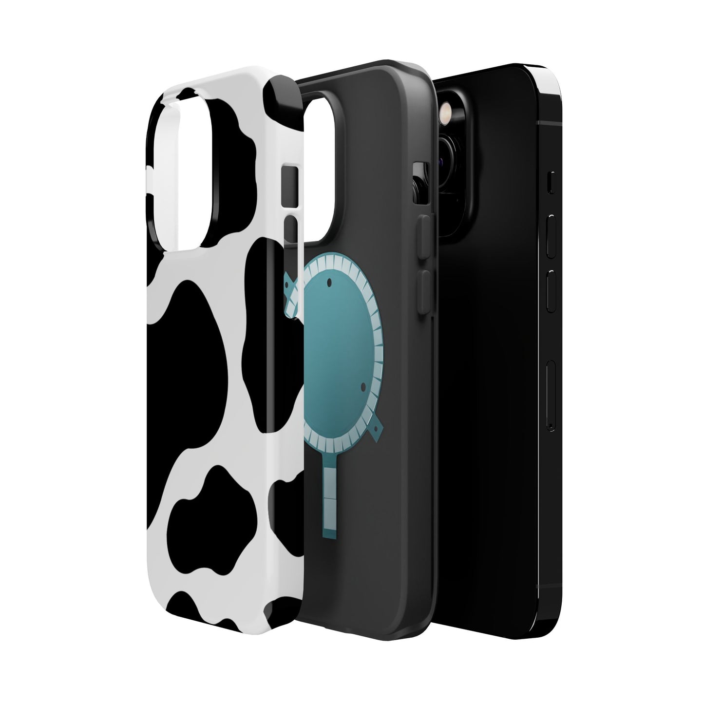 Chic Cow Print Tough Magsafe iPhone Case – Trendy Monochrome Animal Pattern with Dual-Layer Protection