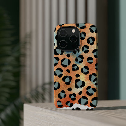 Sunset Watercolor Leopard Print Tough MagSafe iPhone Case – Artistic Animal Pattern with Dual-Layer Protection