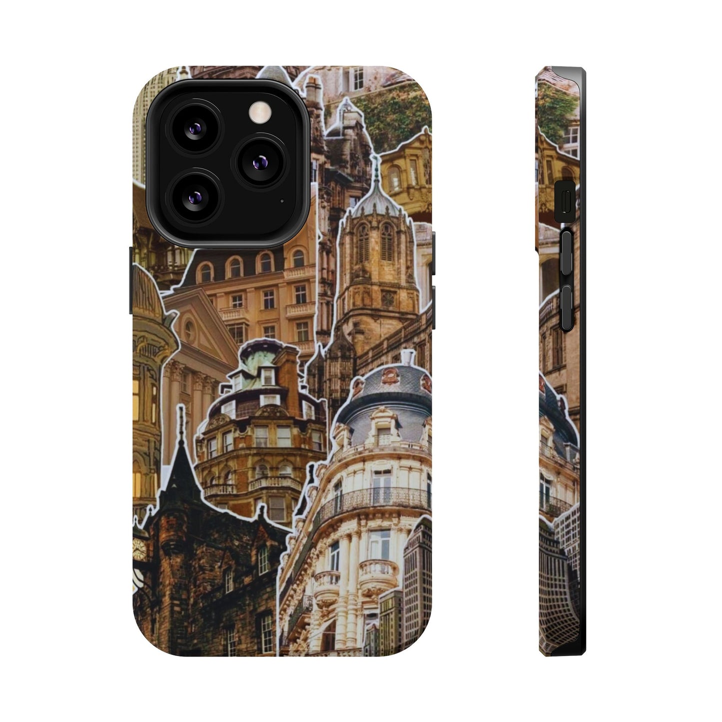 Vintage Architectural Collage MagSafe iPhone Case – Tough Dual-Layer Protection with Matte Finish