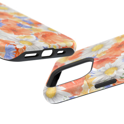 Watercolor Wildflower Pattern MagSafe iPhone Case – Durable Matte Finish with Daisy, Poppy & Cornflower Design