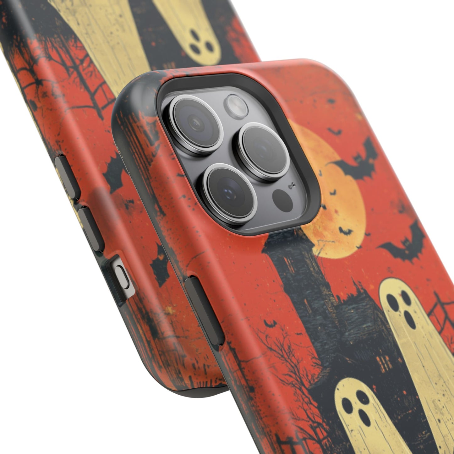 Haunted House & Ghosts MagSafe iPhone Case – Spooky Halloween Full Moon Design