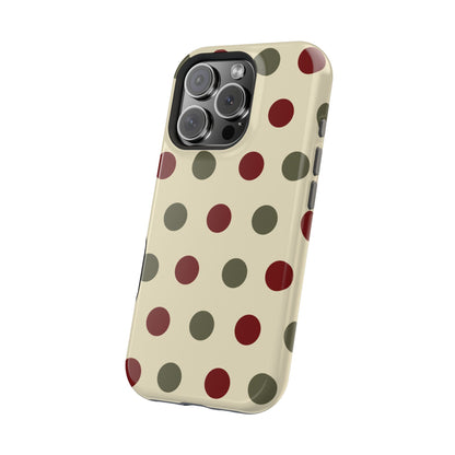 Red & Green Polka Dots on Cream – MagSafe iPhone Case