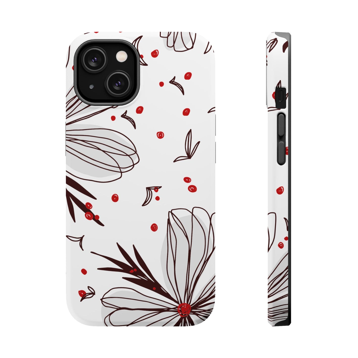 Minimalist Line Art Floral Tough MagSafe iPhone Case – Bold Red and Black Design, Shockproof Protection