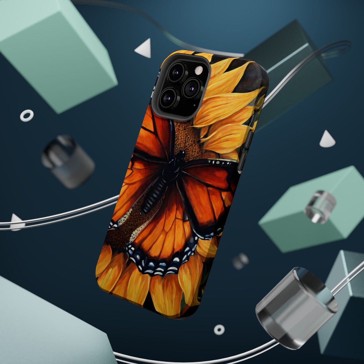 Monarch Butterfly & Sunflower Art – MagSafe iPhone Case