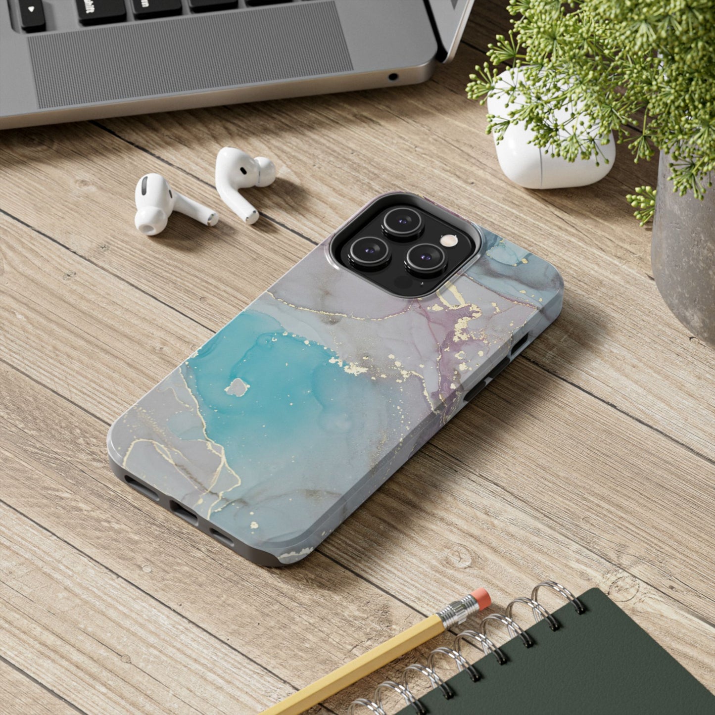 Sky Blue & Purple Marble Wave – iPhone Case with Fluid Swirl Pattern