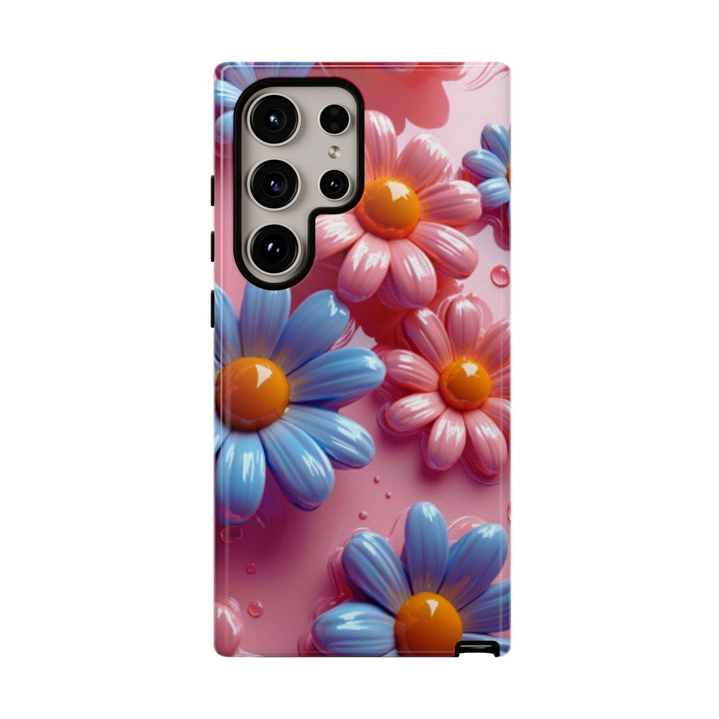 Pastel Daisy 3D Samsung Galaxy Case – Glossy Pink and Blue Floral Design, Full Protection - BOGO Cases