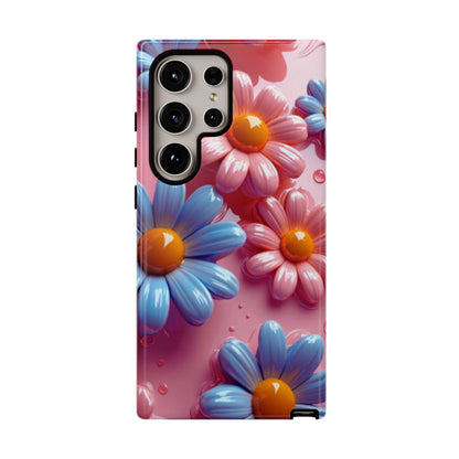 Pastel Daisy 3D Samsung Galaxy Case – Glossy Pink and Blue Floral Design, Full Protection - BOGO Cases