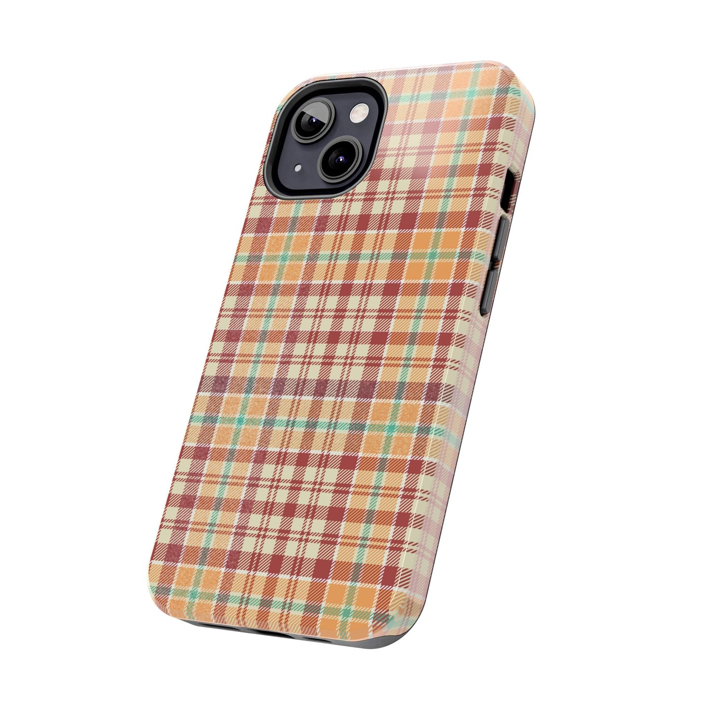 Retro Chic Plaid iPhone Case in Red, Orange, Green & Cream – Classic Vintage Style