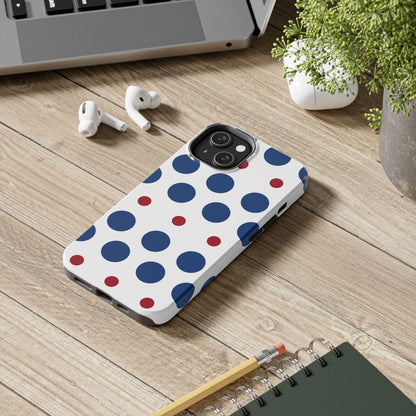 Bold Navy & Red Polka Dot Pattern – iPhone Case