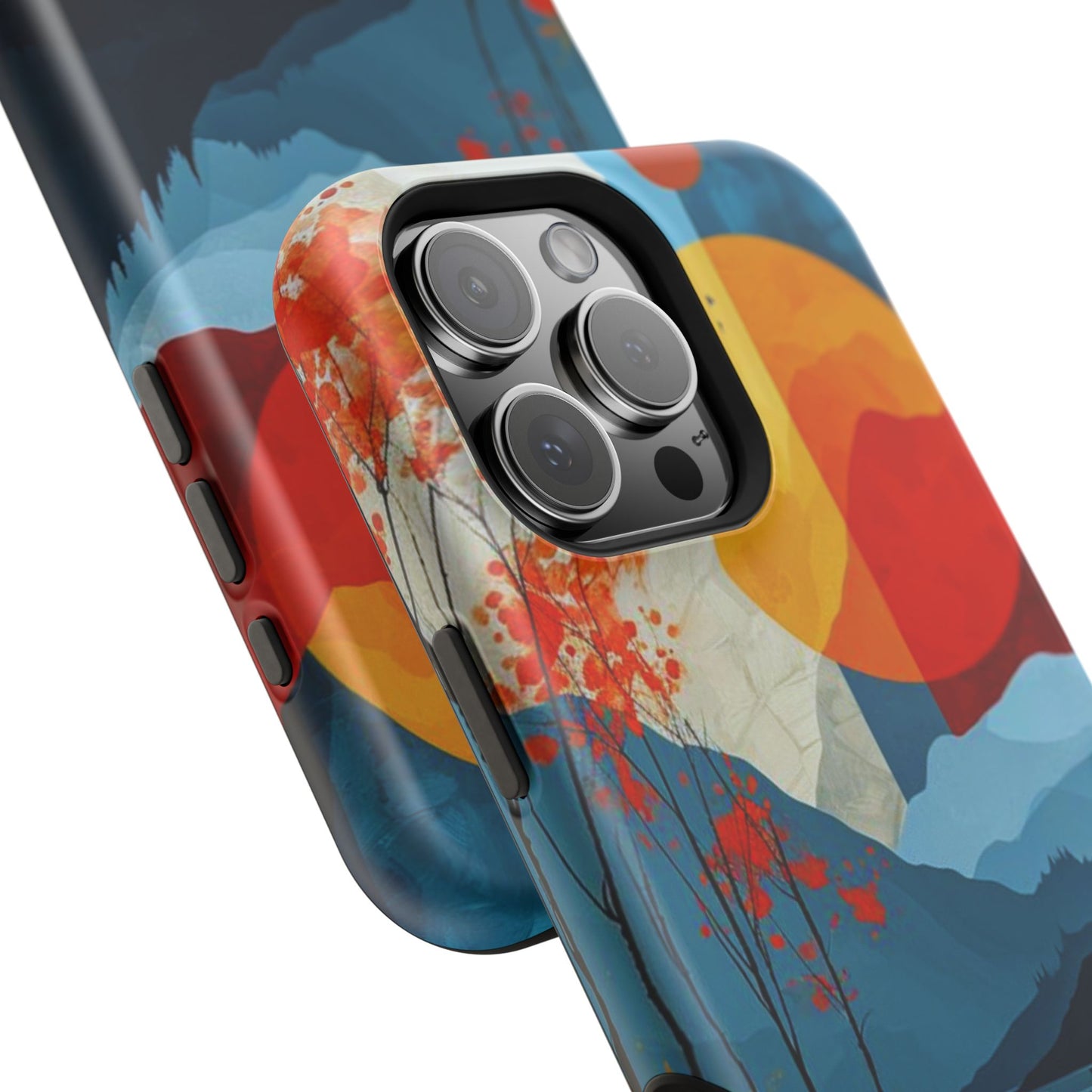 Abstract Autumn Landscape MagSafe iPhone Case – Bold Colorful Sunset Design, Dual-Layer Protection