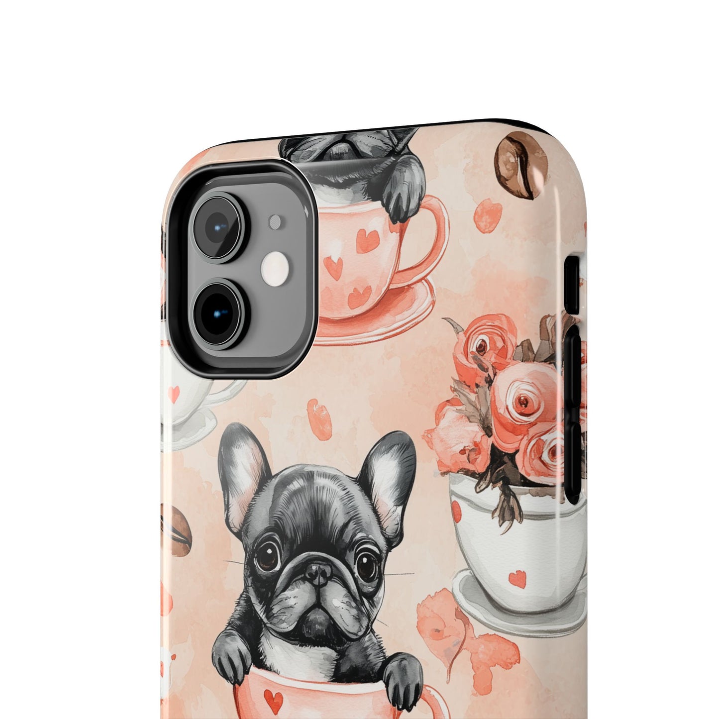 French Bulldogs in Heart iPhone Case – Cute Dog & Floral Design, Shockproof Protection - BOGO Cases