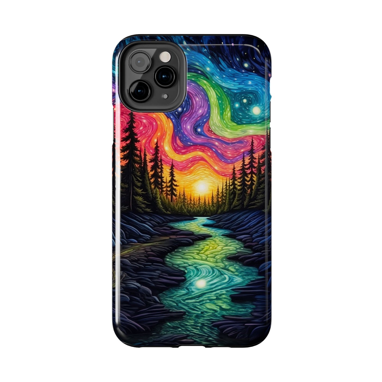 Celestial Nightscape iPhone Case – Vibrant River and Starry Sky Design