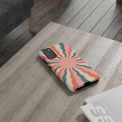 Retro Sunburst Samsung Galaxy Case – Bold 70s-Inspired Waves in Coral, Teal, and Cream