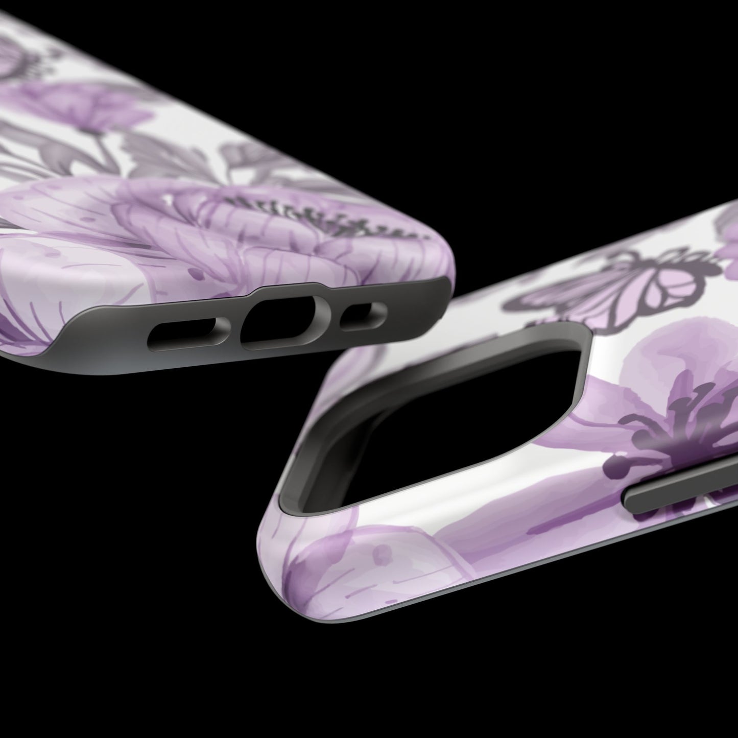 Lavender Bloom Butterfly MagSafe iPhone Case – Delicate Floral Design with Watercolor Details