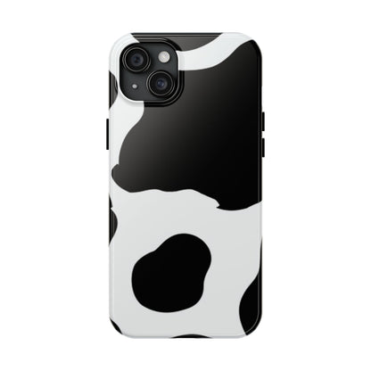 Bold Black and White Cow Print Tough iPhone Case – Modern Animal Pattern with Dual-Layer Protection