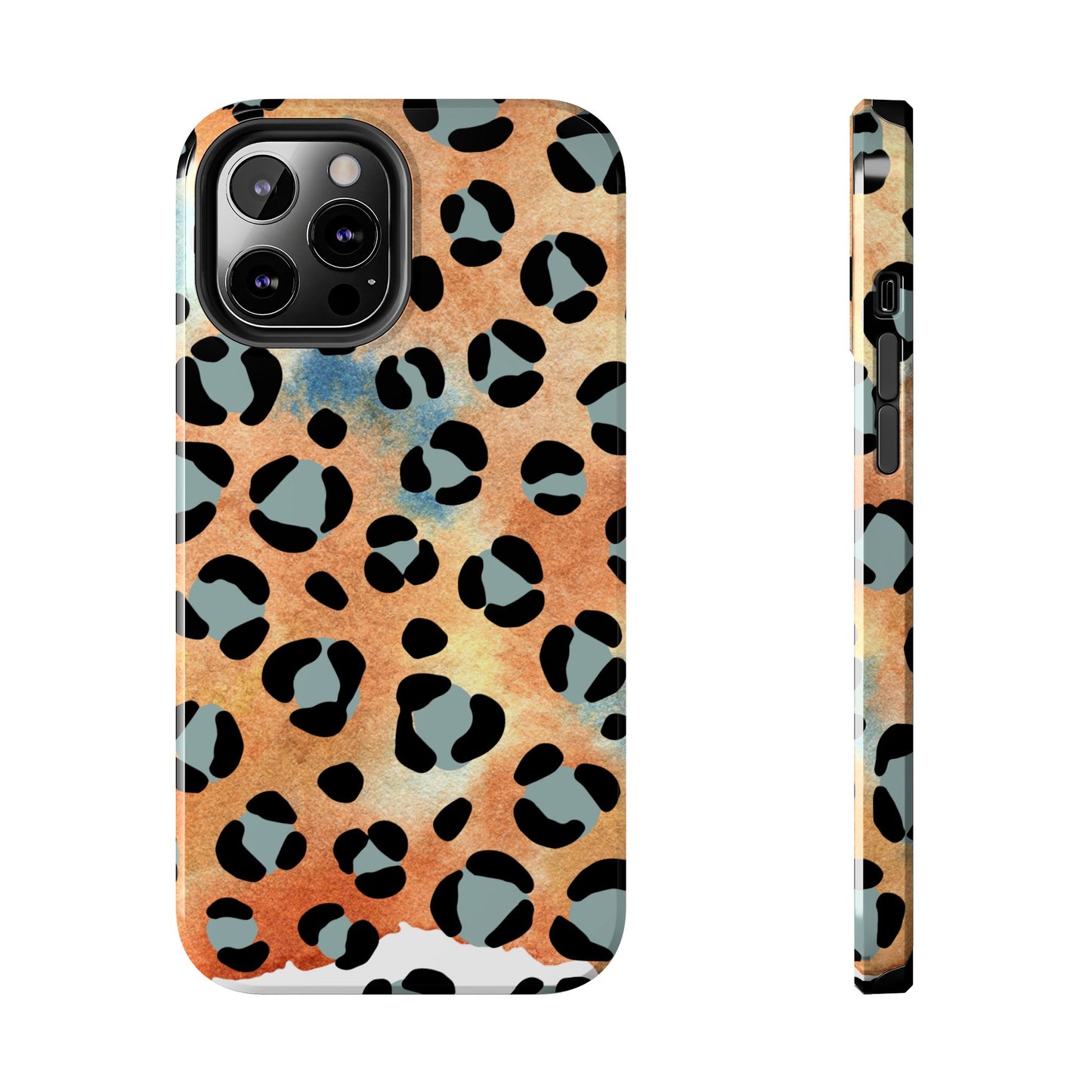 Sunset Watercolor Leopard Print Tough iPhone Case – Artistic Animal Pattern with Dual-Layer Protection