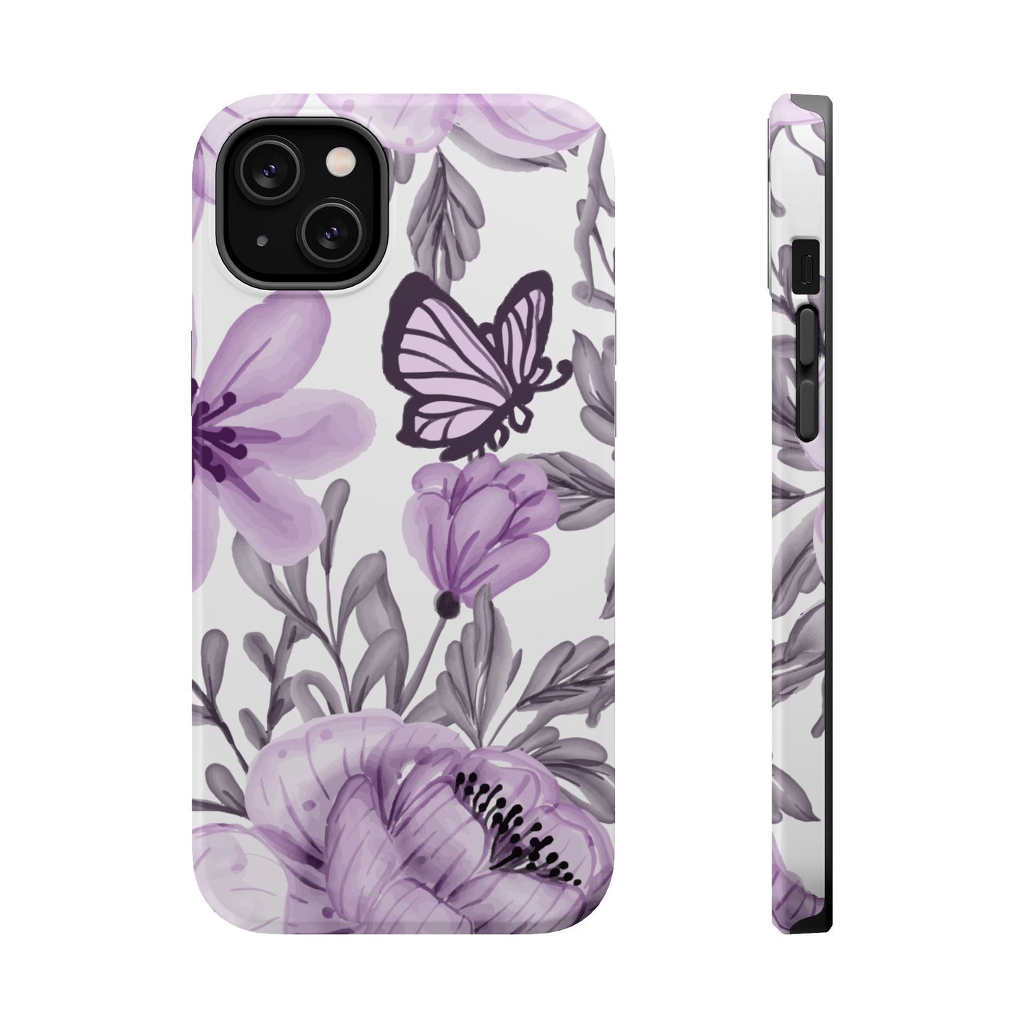 Lavender Bloom Butterfly MagSafe iPhone Case – Delicate Floral Design with Watercolor Details