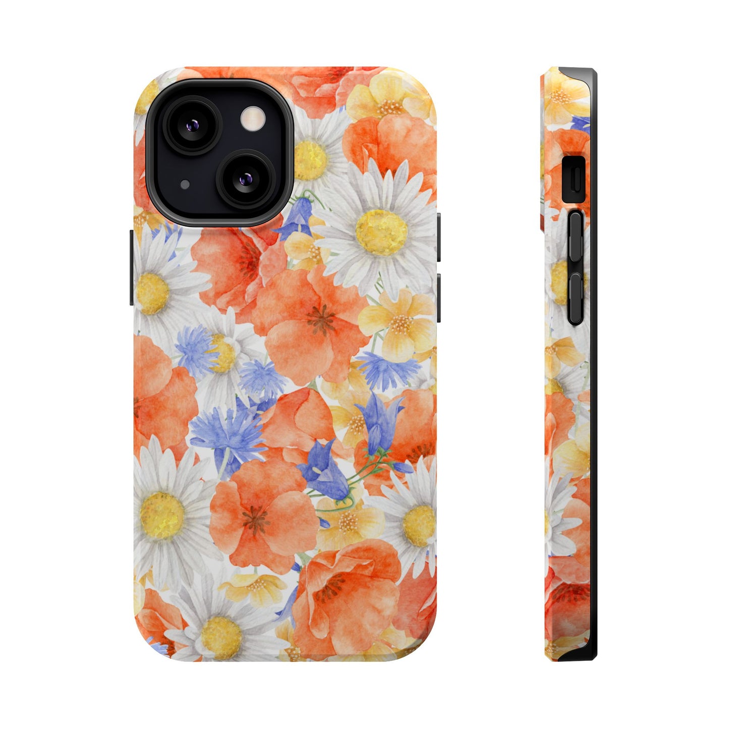 Watercolor Wildflower Pattern MagSafe iPhone Case – Durable Matte Finish with Daisy, Poppy & Cornflower Design