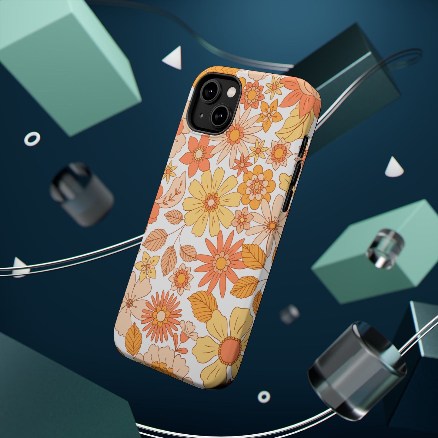 Vintage Floral Bloom MagSafe iPhone Case – Warm Orange & Yellow Retro Flower Design with Matte Finish