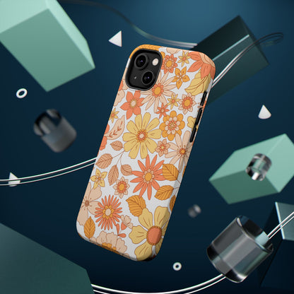 Vintage Floral Bloom MagSafe iPhone Case – Warm Orange & Yellow Retro Flower Design with Matte Finish