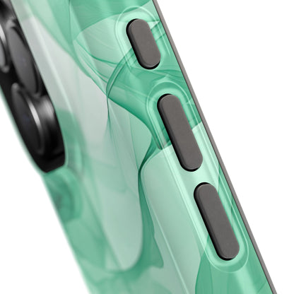 Translucent Flowing Green Fabric MagSafe iPhone Case – Elegant Fluid Design