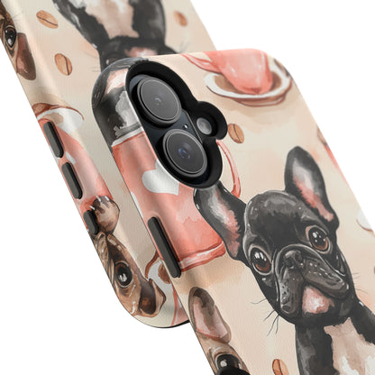 French Bulldogs in Coffee Cup MagSafe iPhone Case – Cute Dog Art, Shockproof & Slim Design