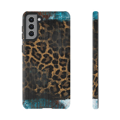 Boho Leopard and Turquoise Tough Samsung Galaxy Case – Rustic Western Design with Dual-Layer Protection