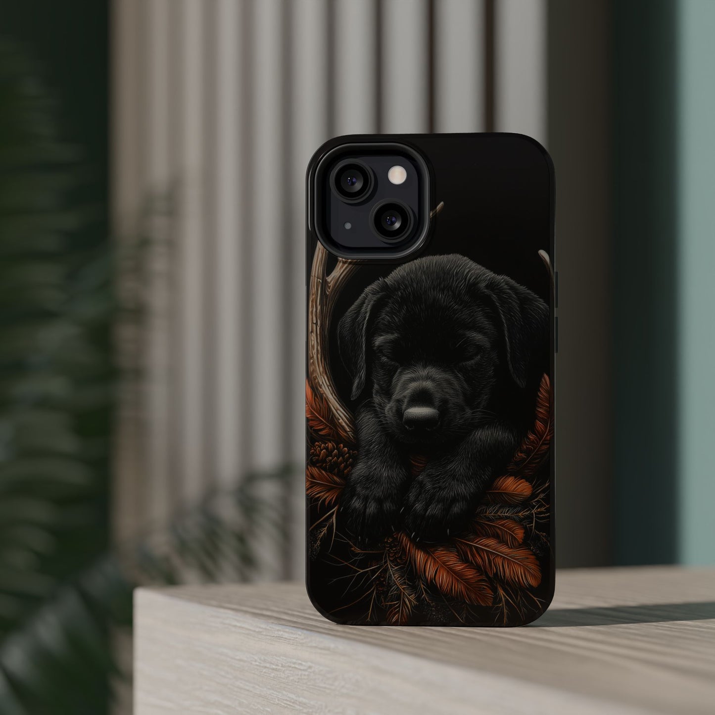 Charming Black Labrador Puppy on Feathers MagSafe iPhone Case