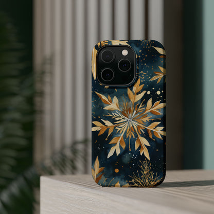 Gold Floral Snowflakes on Midnight Blue - MagSafe iPhone Series Case