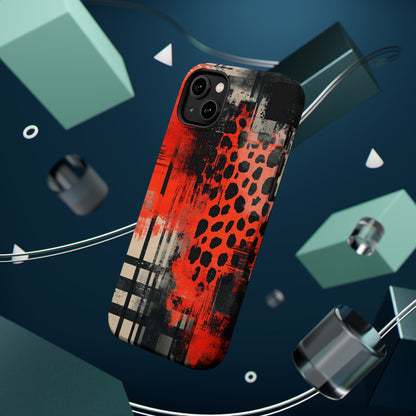 MagSafe iPhone Case: Cheetah Plaid – Red & Black Pattern