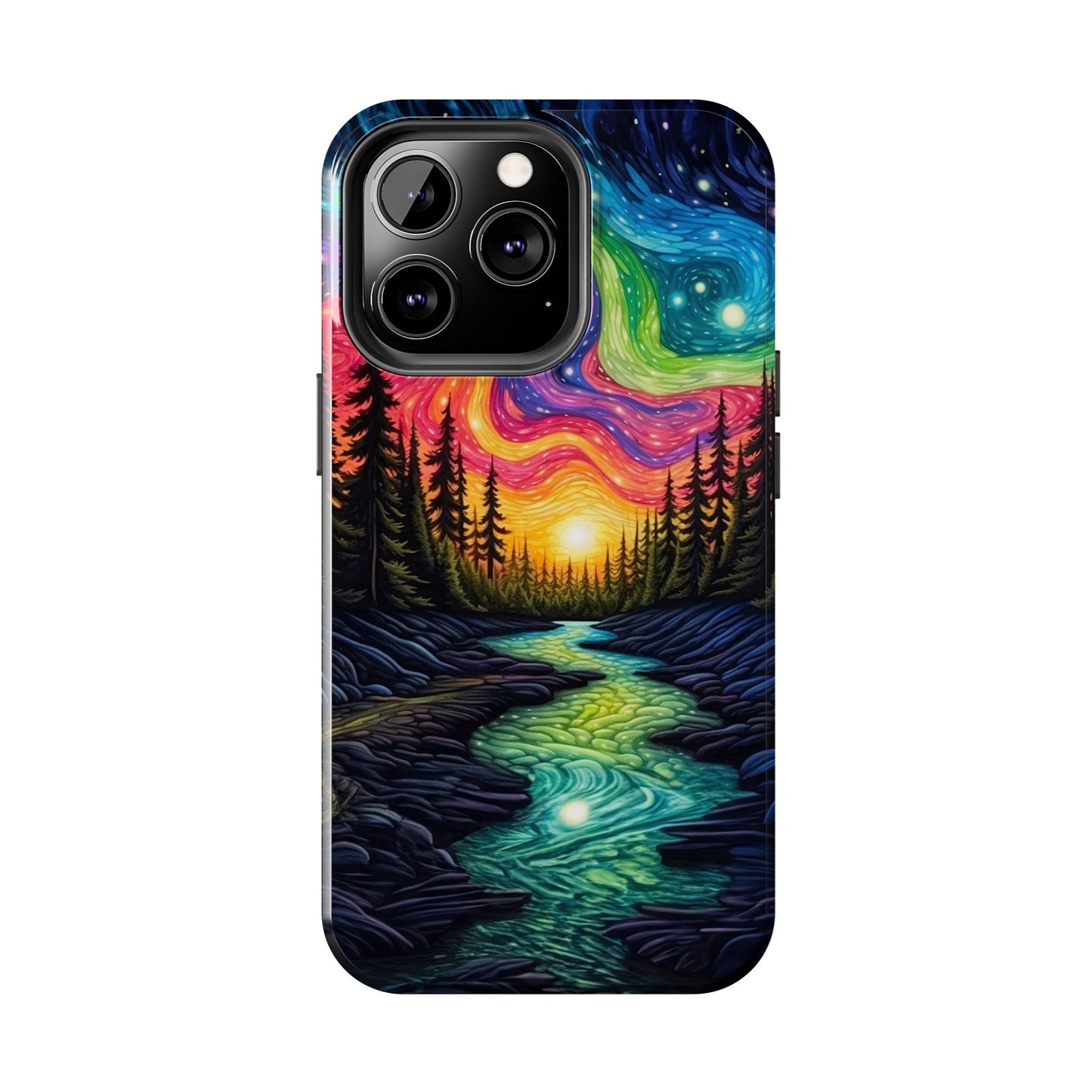 Celestial Nightscape iPhone Case – Vibrant River and Starry Sky Design