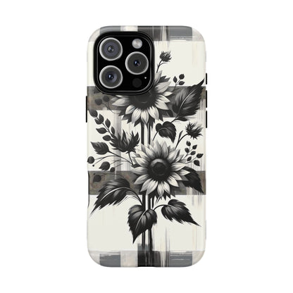 Black/White Sunflower Plaid Phone Case - Chic Noir Sunflower Plaid - Premium Protective Phone Case For iPhone, Samsung Galaxy, & Google. - BOGO Cases